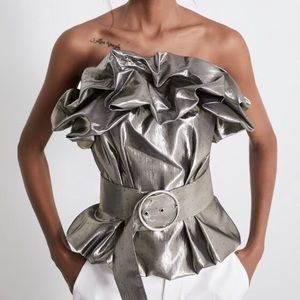NWT Zara Metallic Ruffled Strapless Belted Corset Style Top